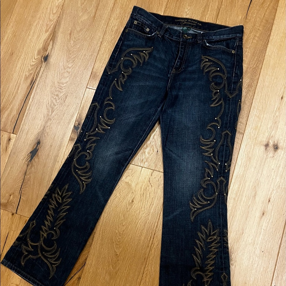 Lauren Jeans Co Premium Gold Studded Western Jeans